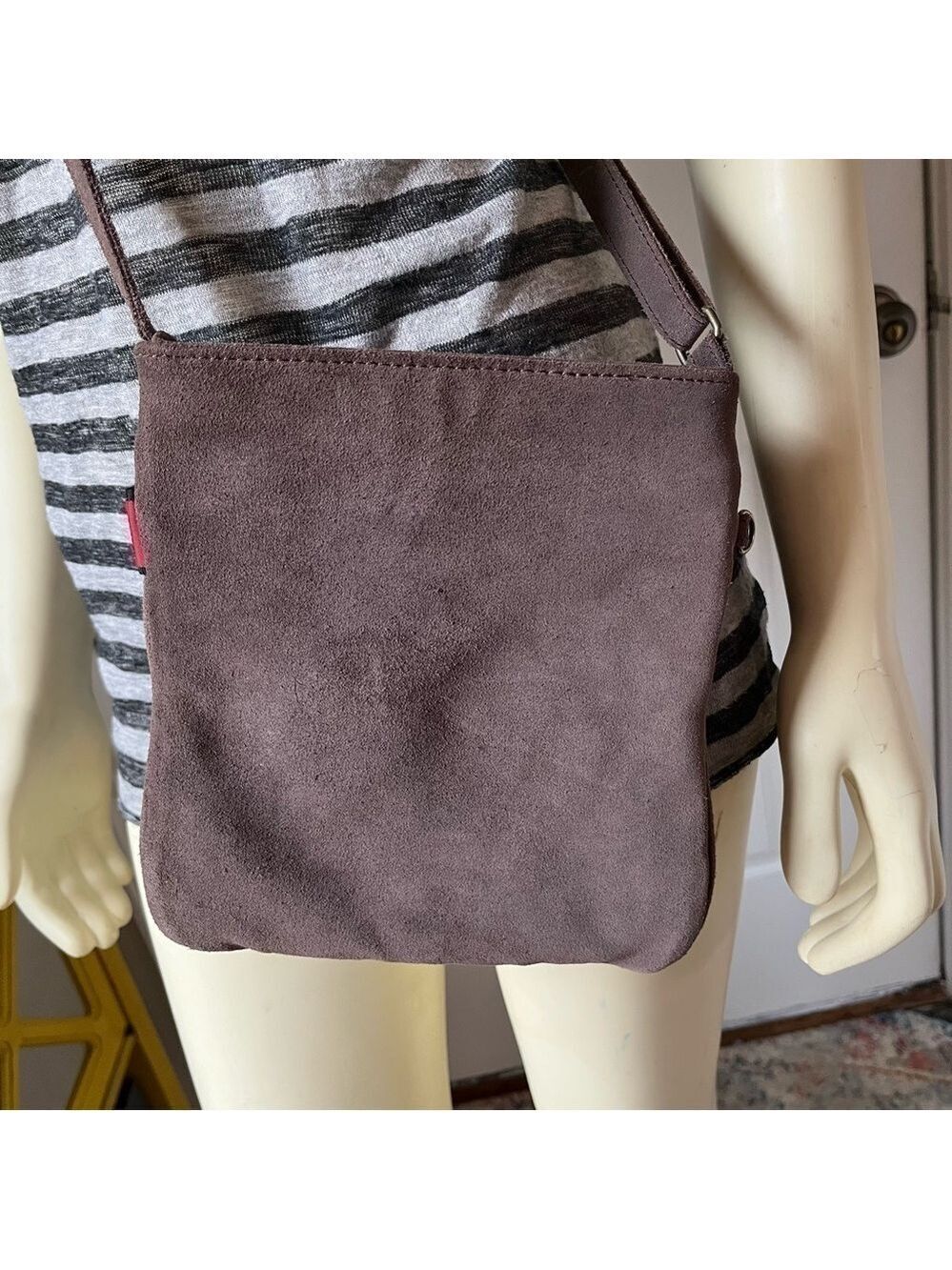 HEDGREN Brown Suede Slim Crossbody Bag Shoulder Purse